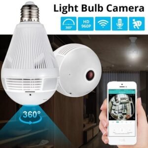 Bulb Wireless, WiFi Security Camera, Full HD Video And Audio Recording, 360 Degrees Panoramic View for Home, Office, Surveillance, Live View/Motion