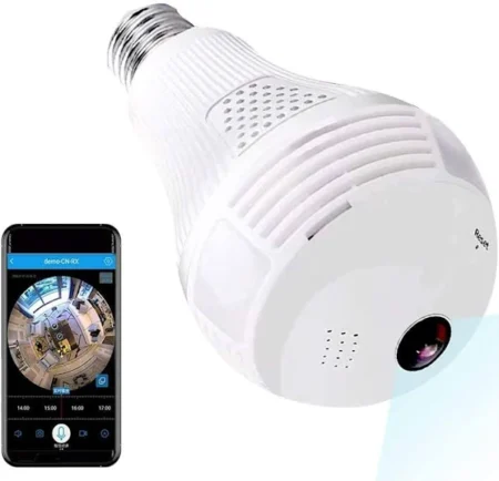 Bulb Wireless, WiFi Security Camera, Full HD Video And Audio Recording, 360 Degrees Panoramic View for Home, Office, Surveillance, Live View/Motion