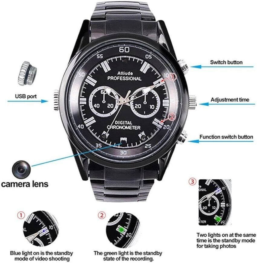 Wrist Watch Ultra Hd Camera 1920px 1080px Video and Audio Recording ...