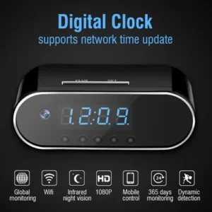 Digital Table Clock Camera WiFi 4k 1080p Full HD Video Audio Live View in Smartphone Night Vision, Motion Detection Security Camera for Home,Office