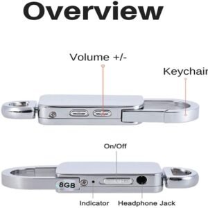 360 Mini Digital Voice Recorder 8GB in Built Memory, Keychain Professional Audio MP3 Player Microphone Sound Recording (Silver 8GB Memory Recorder)