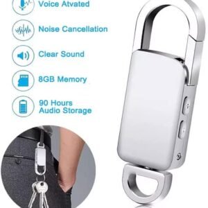 360 Mini Digital Voice Recorder 8GB in Built Memory, Keychain Professional Audio MP3 Player Microphone Sound Recording (Silver 8GB Memory Recorder)