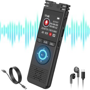 32GB Voice Recorder Device with AI Noise Reduction & Mp3 Player with Earphones,Audio Recording Device/Voice Recorder Mic Upto 50 Hours for Meetings/Lectures(Black)