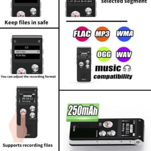 Digital Voice Recorder 16GB Voice Recorder with Playback for Lectures - USB Rechargeable Dictaphon Upgraded Small Tape Recorder