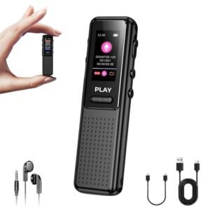 32GB Voice Recorder Device with AI Noise Reduction & Mp3 Player with Earphones,Audio Recording Device/Voice Recorder Mic Upto 50 Hours for Meetings/Lectures (Black)