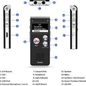 Digital Voice Recorder 16GB Voice Recorder with Playback for Lectures - USB Rechargeable Dictaphon Upgraded Small Tape Recorder
