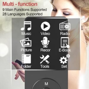 16GB Mini MP3 Music Player with Bluetooth 5.4 & Voice Control Earphones, Video Playback,Pocket-Sized MP3 Player for Music,Voice Recording,FM Radio -Expanded Up to 128GB (Black)