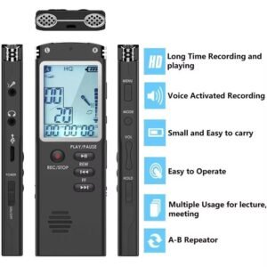 8GB LCD Display MP3 Player Voice Recorder USB Professional Dictaphone Digital Audio Voice Recorder with WAV MP3 Player Black_8GB