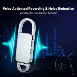 360 Mini Digital Voice Recorder 8GB in Built Memory, Keychain Professional Audio MP3 Player Microphone Sound Recording (Silver 8GB Memory Recorder)