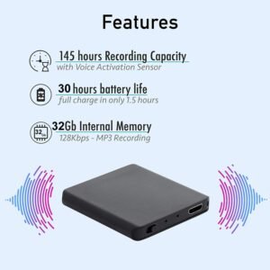 32GB Voice Recorder, Audio Voice Recorder with 40 Hours Battery Time and 450 Hours Recording Capacity, MP3 Digital Recorder for Lecture Interview Meeting Class