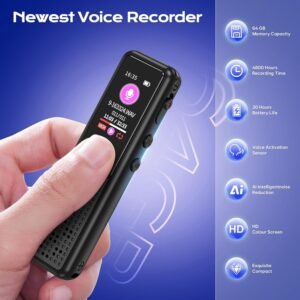 32GB Voice Recorder Device with AI Noise Reduction & Mp3 Player with Earphones,Audio Recording Device/Voice Recorder Mic Upto 50 Hours for Meetings/Lectures (Black)