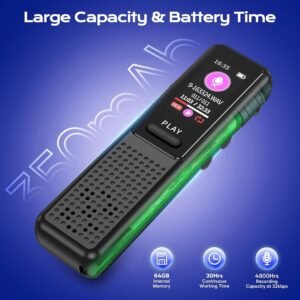 32GB Voice Recorder Device with AI Noise Reduction & Mp3 Player with Earphones,Audio Recording Device/Voice Recorder Mic Upto 50 Hours for Meetings/Lectures (Black)