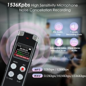 16GB Digital Voice Recorder Voice Activated Recorder Playback - 2018 Upgraded Small Tape Recorder Lectures, Meetings, Interviews, Mini Audio Recorder USB Charge, MP3