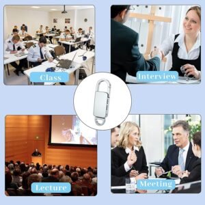 360 Mini Digital Voice Recorder 8GB in Built Memory, Keychain Professional Audio MP3 Player Microphone Sound Recording (Silver 8GB Memory Recorder)