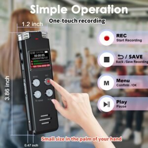 16GB Digital Voice Recorder Voice Activated Recorder Playback - 2018 Upgraded Small Tape Recorder Lectures, Meetings, Interviews, Mini Audio Recorder USB Charge, MP3