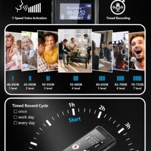 64GB Digital Voice Activated Recorder with Playback - 4552 Hours Audio Recording Device, 3072Kpbs HD Dual MIC Tape Recorder Device for Lecture A-B Repeat, MP3 Player, Password,【64GB TF Card Included】