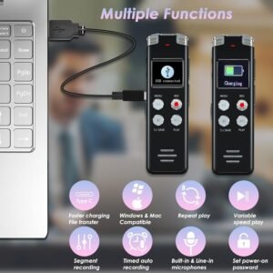 16GB Digital Voice Recorder Voice Activated Recorder Playback - 2018 Upgraded Small Tape Recorder Lectures, Meetings, Interviews, Mini Audio Recorder USB Charge, MP3