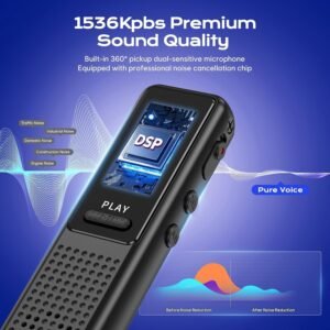 32GB Voice Recorder Device with AI Noise Reduction & Mp3 Player with Earphones,Audio Recording Device/Voice Recorder Mic Upto 50 Hours for Meetings/Lectures (Black)